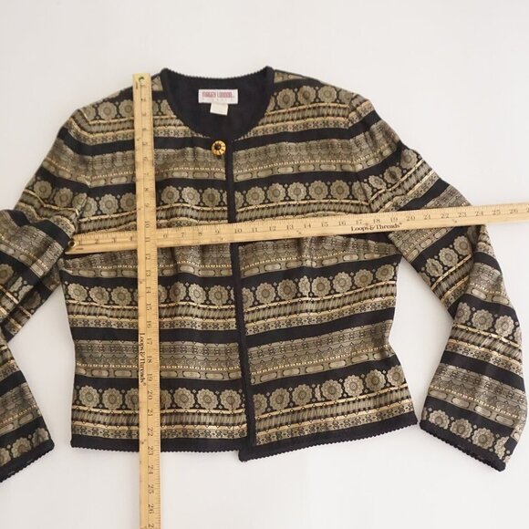 Vintage Maggy London Gold Black Floral Metallic Button Up Blazer 14 - Picture 4 of 10